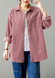 Pink Pockets Patchwork Corduroy Shirts Coat Peter Pan Collar Fall