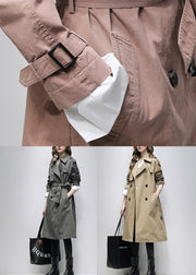 Pink Pockets Patchwork Cotton Trench Notched Tie Waist Spring