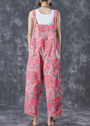 Pink Print Denim Jumpsuit Oversized Pockets Summer