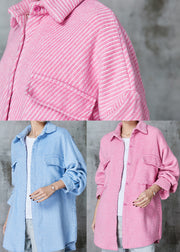 Pink Striped Corduroy Coat Oversized Pockets Spring
