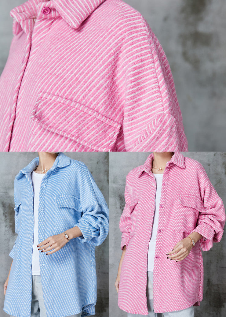 Pink Striped Corduroy Coat Oversized Pockets Spring