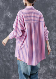 Pink Striped Cotton Shirt Top Oversized Peter Pan Collar Summer