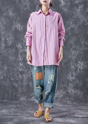 Pink Striped Cotton Shirt Top Oversized Peter Pan Collar Summer