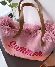 Pink Tassel Patchwork Letter Embroidery Canvas Tote Handbag