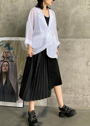 Pleated skirt high waist a-line fashion black stitching elastic waist skirt female summer - SooLinen