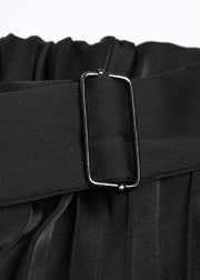 Pleated skirt high waist a-line fashion black stitching elastic waist skirt female summer - SooLinen