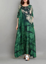 Plus Size  Green Print Chiffon Dress Summer Two Pieces Set - SooLinen