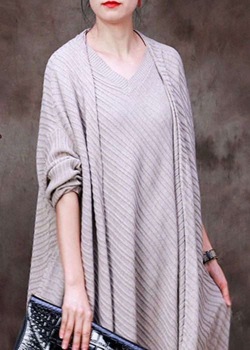 Plus Size Apricot Asymmetrical Design Knit Wool Cardigan Long Sleeve