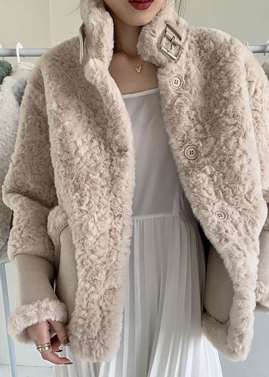 Plus Size Apricot Button thick Faux Fur Winter Coats