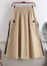 Plus Size Apricot High Waist Pockets A Line Skirt Fall