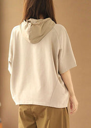 Plus Size Apricot Hooded Drawstring Cotton Sweatshirts Top Sommer