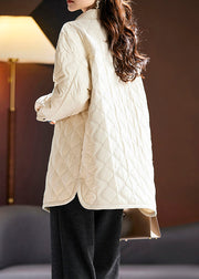 Plus Size Apricot Peter Pan Collar Button Cotton Filled Coat Long Sleeve