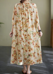 Plus Size Apricot Print Wrinkled Robe Dress Summer
