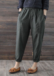 Plus Size Army Green High Waist Patchwork Linen Crop Pants Summer