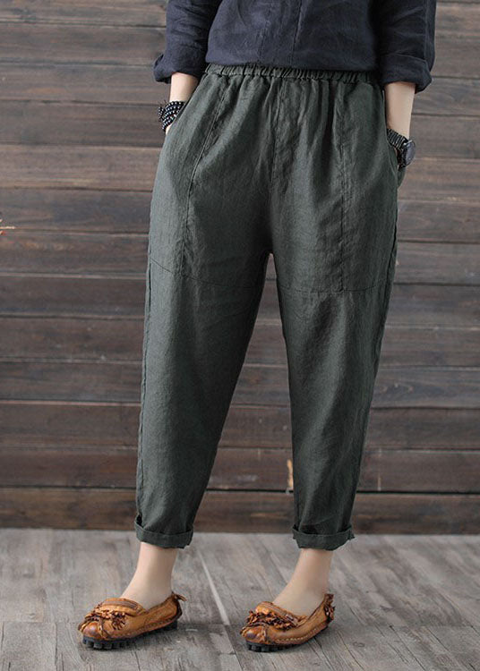 Plus Size Army Green Patchwork-Leinen-Crop-Hosen mit hoher Taille Sommer
