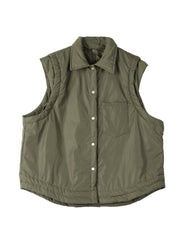 Plus Size Army Green Peter Pan Collar Fine Cotton Filled Vest Sleeveless