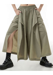 Plus Size Army Green elastic waist side open pants skirt Spring