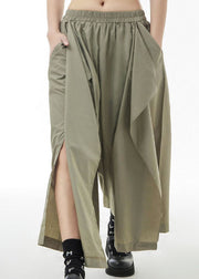 Plus Size Army Green elastic waist side open pants skirt Spring