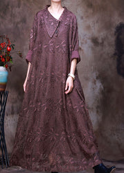 Plus Size Art Chocolate Asymmetrical Lace Dress Spring
