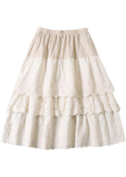 Plus Size Beige Embroideried Wrinkled Patchwork Fall Tiered Skirts - SooLinen