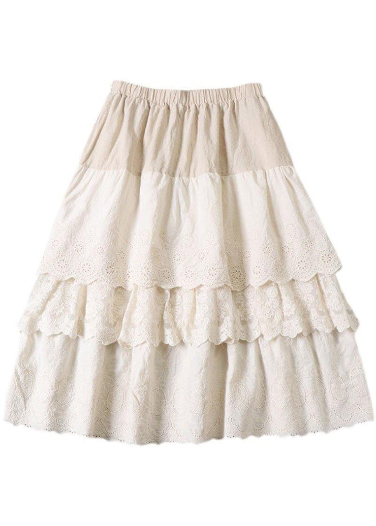 Plus Size Beige Embroideried Wrinkled Patchwork Fall Tiered Skirts ...