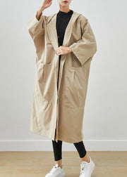 Plus Size Beige Hooded Oversized Cotton Coats Batwing Sleeve