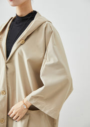 Plus Size Beige Hooded Oversized Cotton Coats Batwing Sleeve