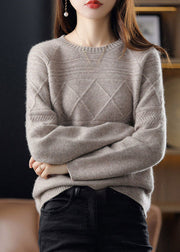 Plus Size Beige O-Neck Oversized Cashmere Sweaters Winter