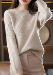 Plus Size Beige O-Neck Oversized Cashmere Sweaters Winter