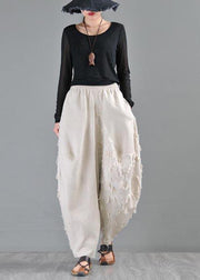 Plus Size Beige Pockets Cotton Linen Radish trousers Pants Summer - SooLinen