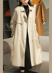 Plus Size Beige Turn-down Collar Button Sashes Woolen Coat Winter