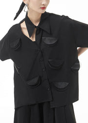 Plus Size Black Asymmetrical Design Shirt Top Short Sleeve