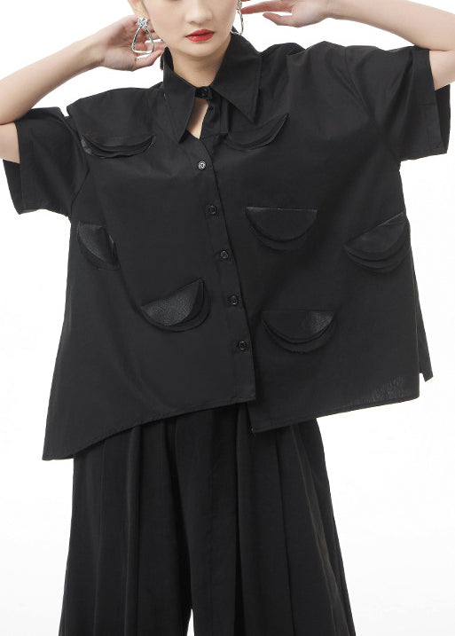 Plus Size Schwarzes asymmetrisches Design Shirt Top Kurzarm