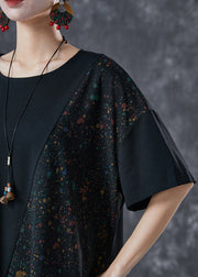 Plus Size Black Asymmetrical Patchwork Cotton Two Piece Set Outfits Summer