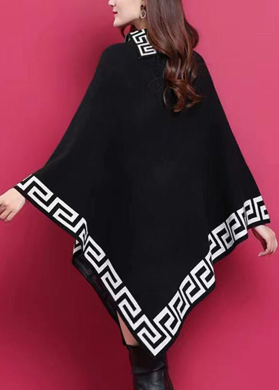 Plus Size Black Asymmetrical Print Patchwork Knit Sweaters Dresses Fall
