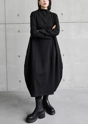 Plus Size Schwarzes asymmetrisches Rollkragenkleid mit langen Ärmeln