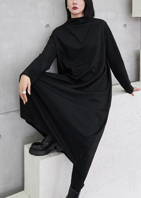 Plus Size Black Asymmetrical Turtleneck Dress Long Sleeve
