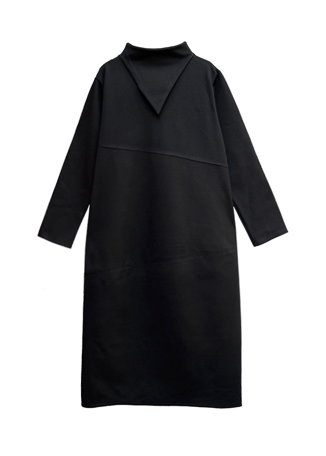 Plus Size Black Asymmetrical Turtleneck Dress Long Sleeve