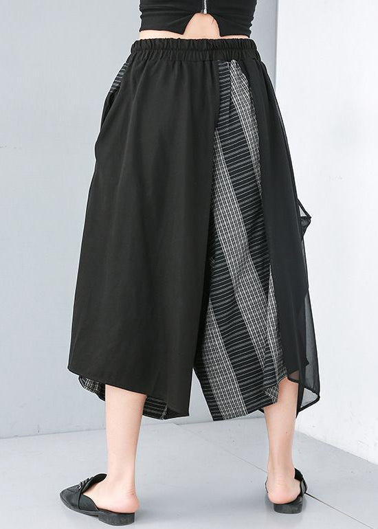 Plus Size Black Asymmetrical design Elastic Waist Wide Leg Pants Summer