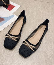 Plus Size Black Bow Splicing Diamond Hollow Out Flat Shoes