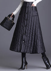Plus Size Black Button Pockets Feine Baumwolle gefüllte Röcke Winter