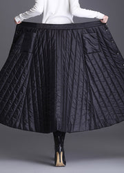 Plus Size Black Button Pockets Fine Cotton Filled Skirts Winter