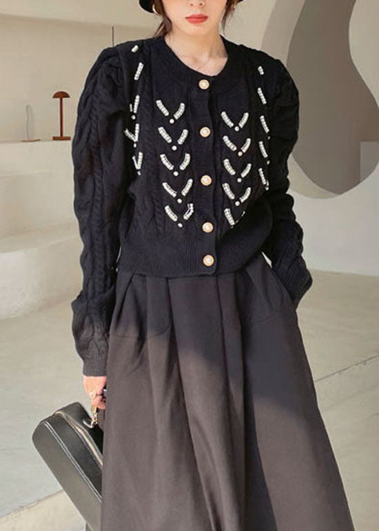 Plus Size Black Button fashion Knit Cardigan Spring