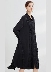 Plus Size Black Button shirts Dress Ruffled Spring