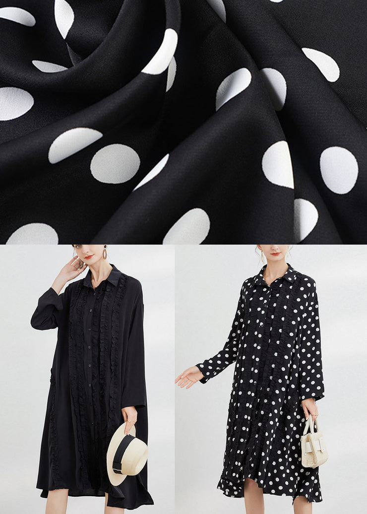 Plus Size Black Button Hemden Kleid Rüschen Frühling