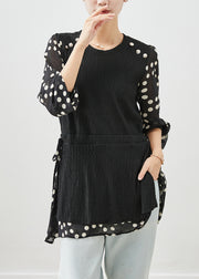 Plus Size Black Cinched Patchwork Fake Two Piece Shirt Top Fall