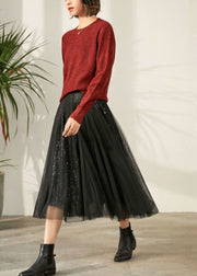 Plus Size Black Elastic Waist Sequins Tulle Skirt Spring