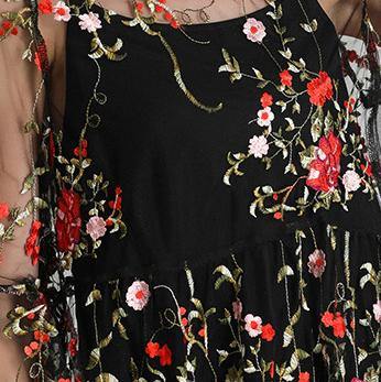 Plus Size Black Embroidery Lace Dress Half Sleeve Women Sets 2 Pieces - SooLinen