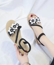 Plus Size Black Flat Sandals Peep Toe Soft Splicing Floral