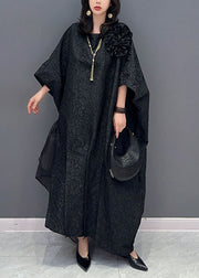 Plus Size Black Floral Tulle Patchwork Cotton Long Dresses Summer